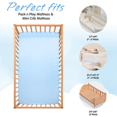Horbaunal sheets feature elasticized corners for a snug fit on play yards