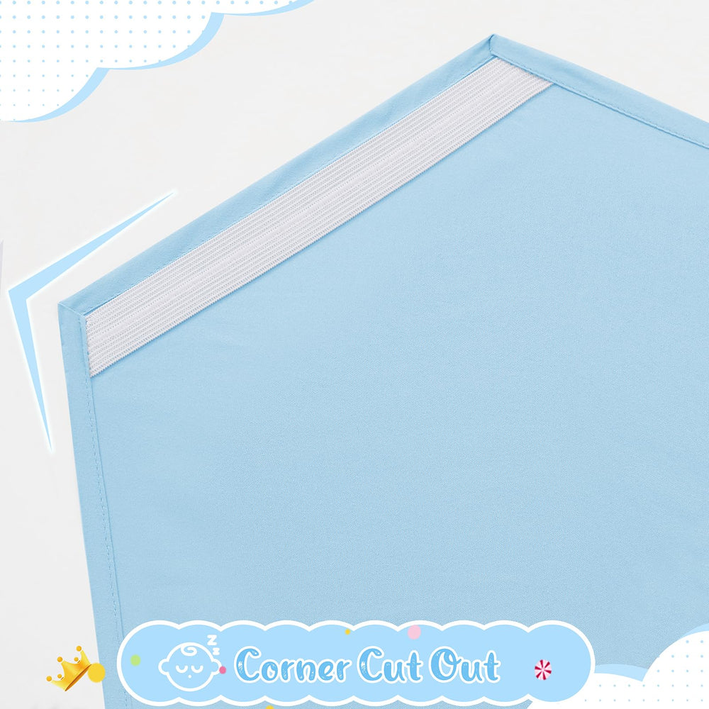 Horbaunal nursery scene with aqua sheets creates a calm, cozy nap space