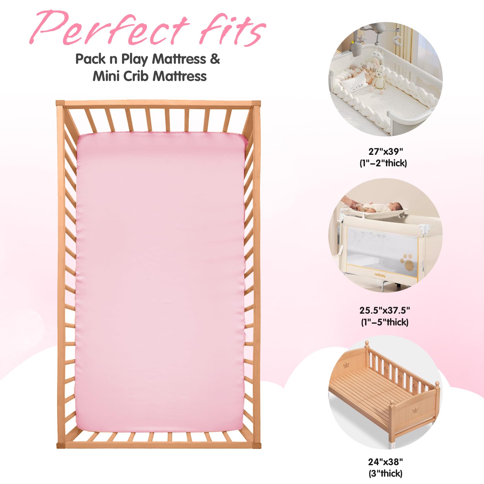 Horbaunal satin pack n play sheets elastic corners ensure snug fit.