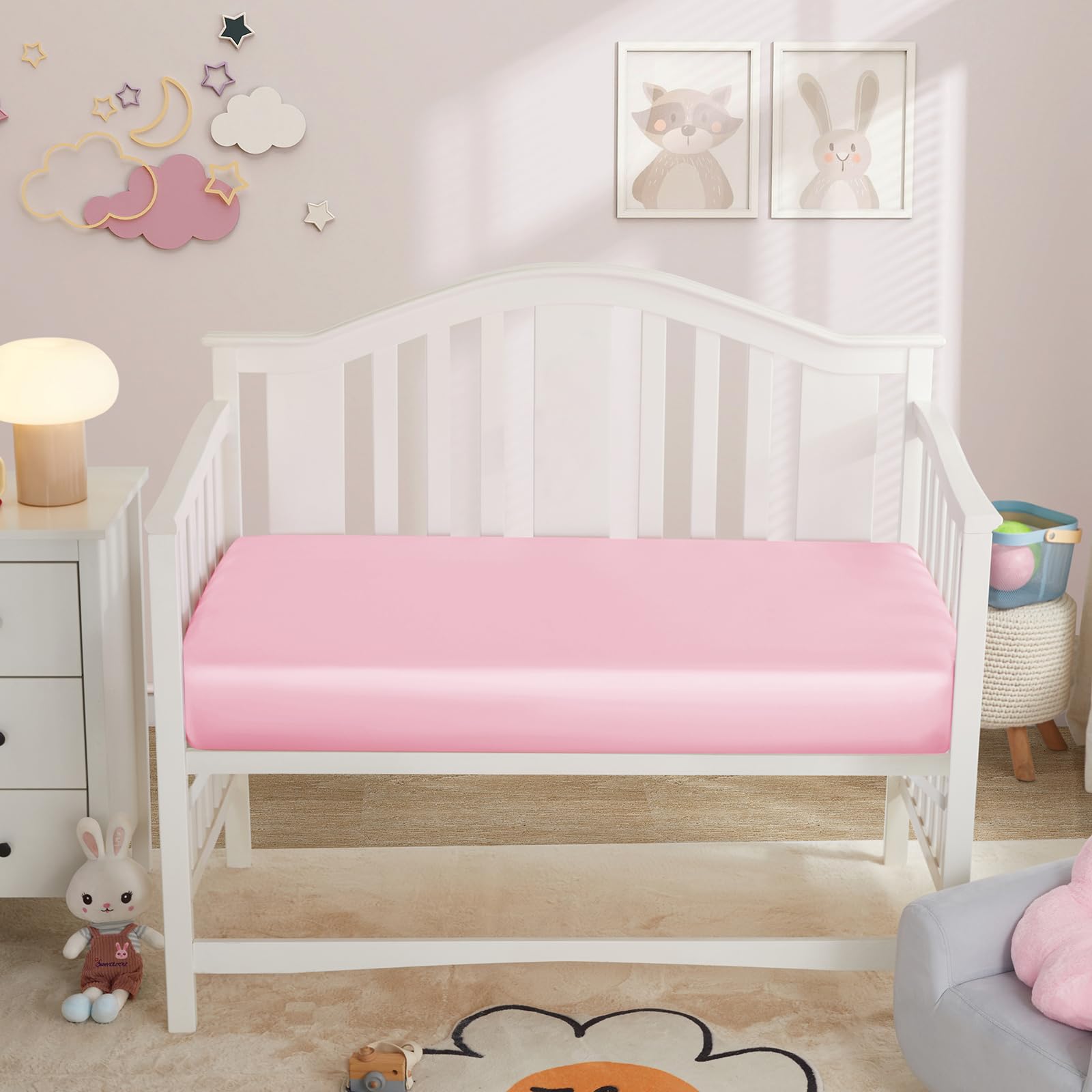 Horbaunal satin pack n play sheets silky texture close-up, gentle on delicate skin.