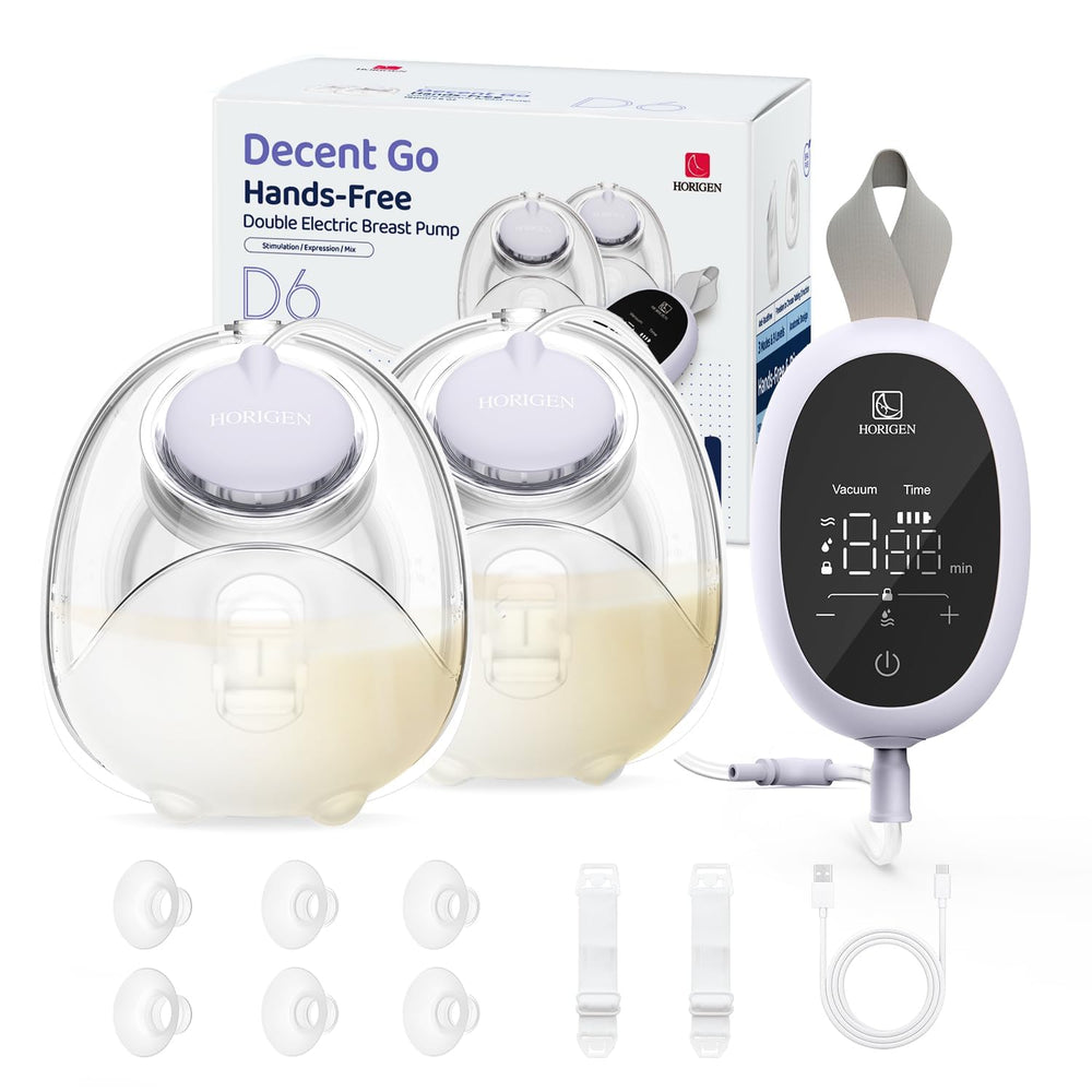 HORIGEN D6 wearable breast pump with buckle enabling hands-free pumping on the go.