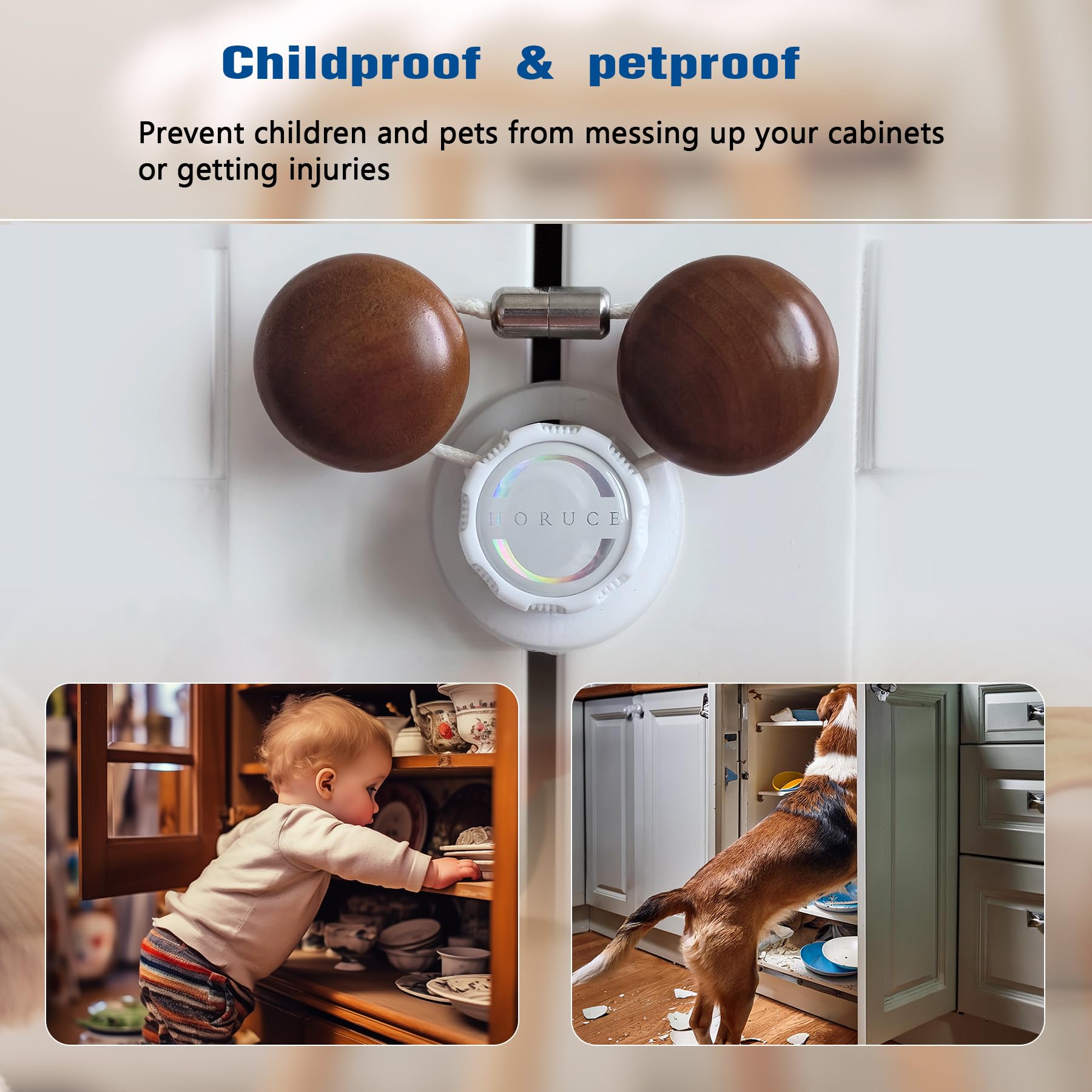 Horuce child safety locks offer easy adult access while keeping curious hands away.