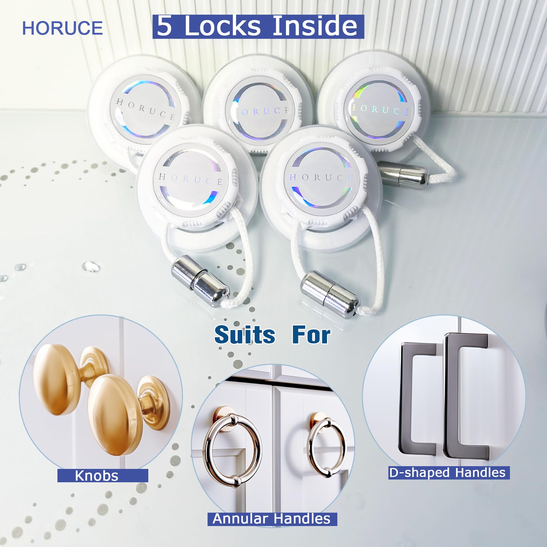 Horuce length-adjustable cabinet locks pictured for 2-7 inch centers provide adaptable fit.
