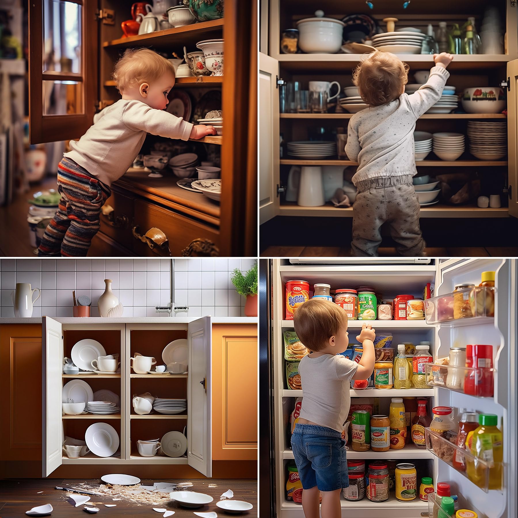 Horuce white cabinet locks blend with modern kitchens and nurseries.