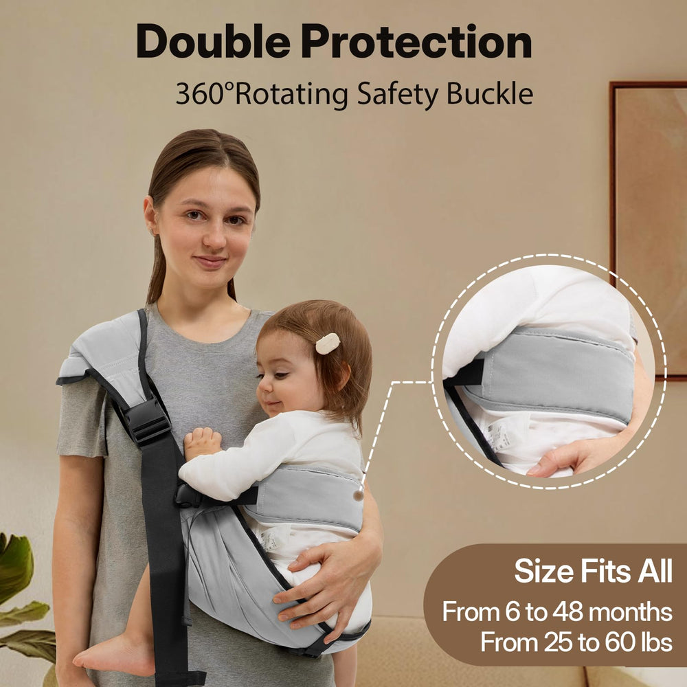HORUMP baby carrier grey with ergonomic support for comfortable growth stages.