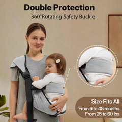 HORUMP baby carrier grey with ergonomic support for comfortable growth stages.