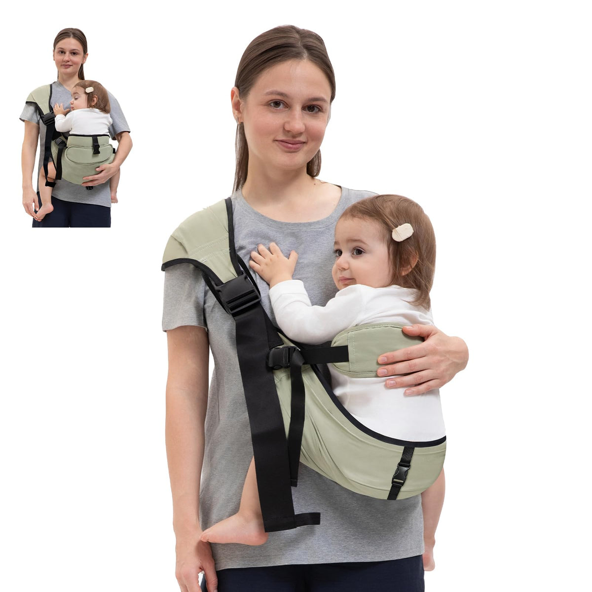 HORUMP Baby Carrier growth range image shows versatile support for growing babies.