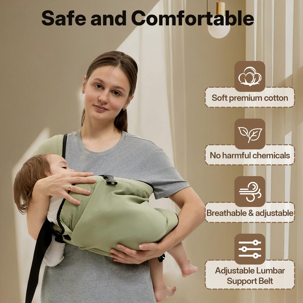HORUMP Sleep sling mode highlights cozy adjustable rest during outings.