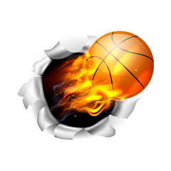 HOSTK 3D basketball wall sticker breaking through the wall enhances dynamic playroom decor.