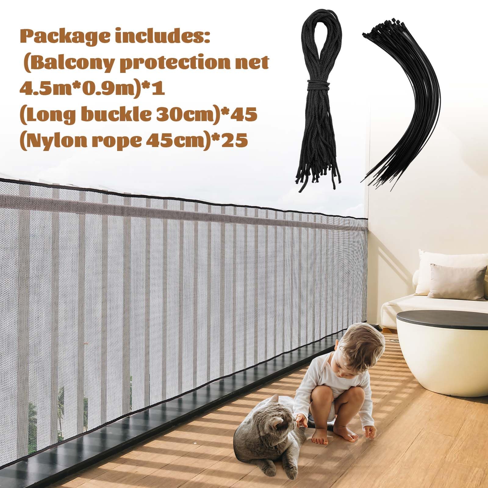 Hosuly balcony netting closeup highlights fine 0.5 cm mesh and sturdy material.