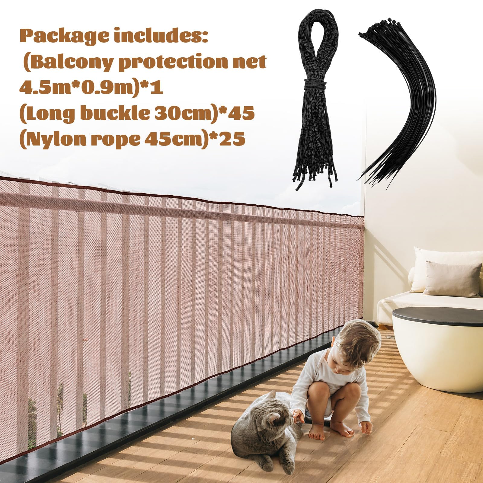 Hosuly Banister Guard brown installation rope setup shows easy no-drill setup.