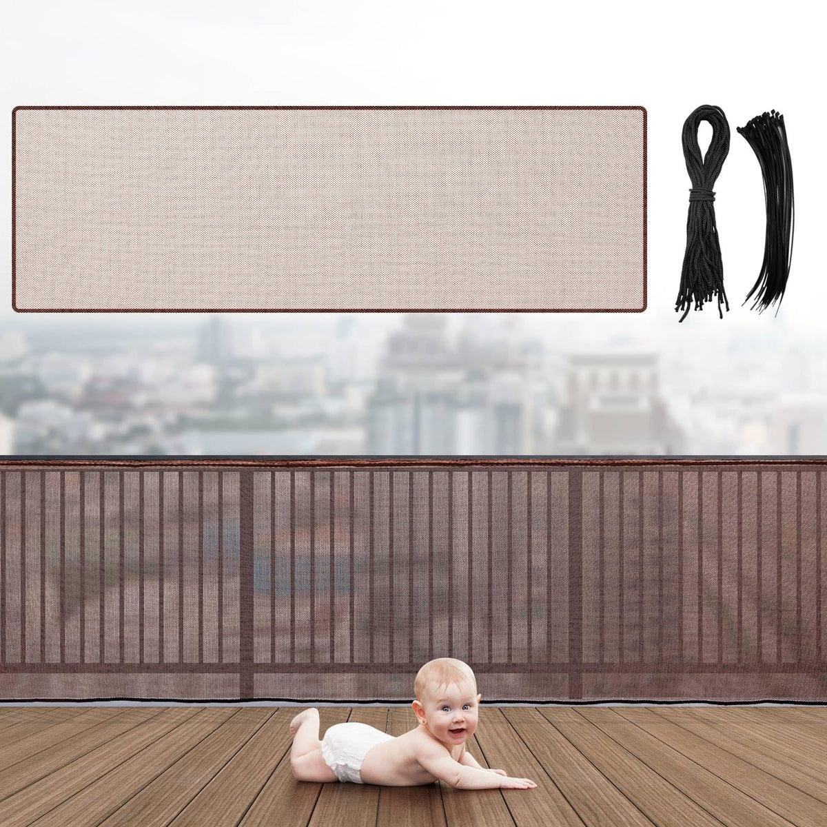 Hosuly banister guard rail coverage protects children while blending with decor.