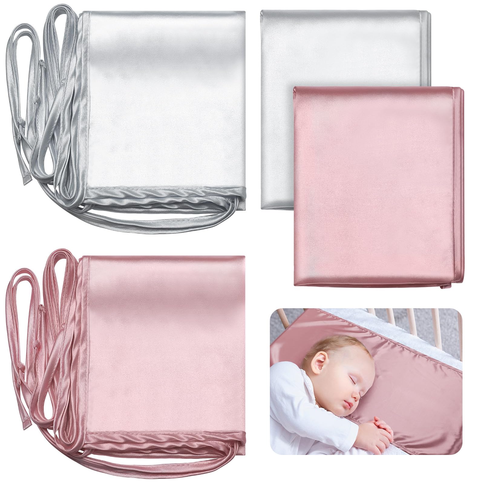 Hosuly satin bassinet sheet pink-set with soft silk-like feel supports gentle newborn sleep