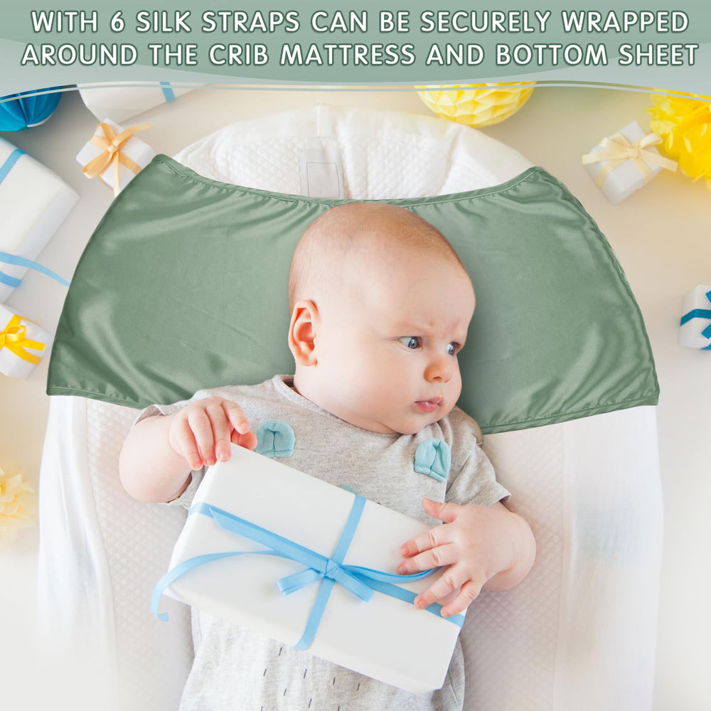 Hosuly satin bassinet sheets in green-white enhance nursery aesthetics and comfort.