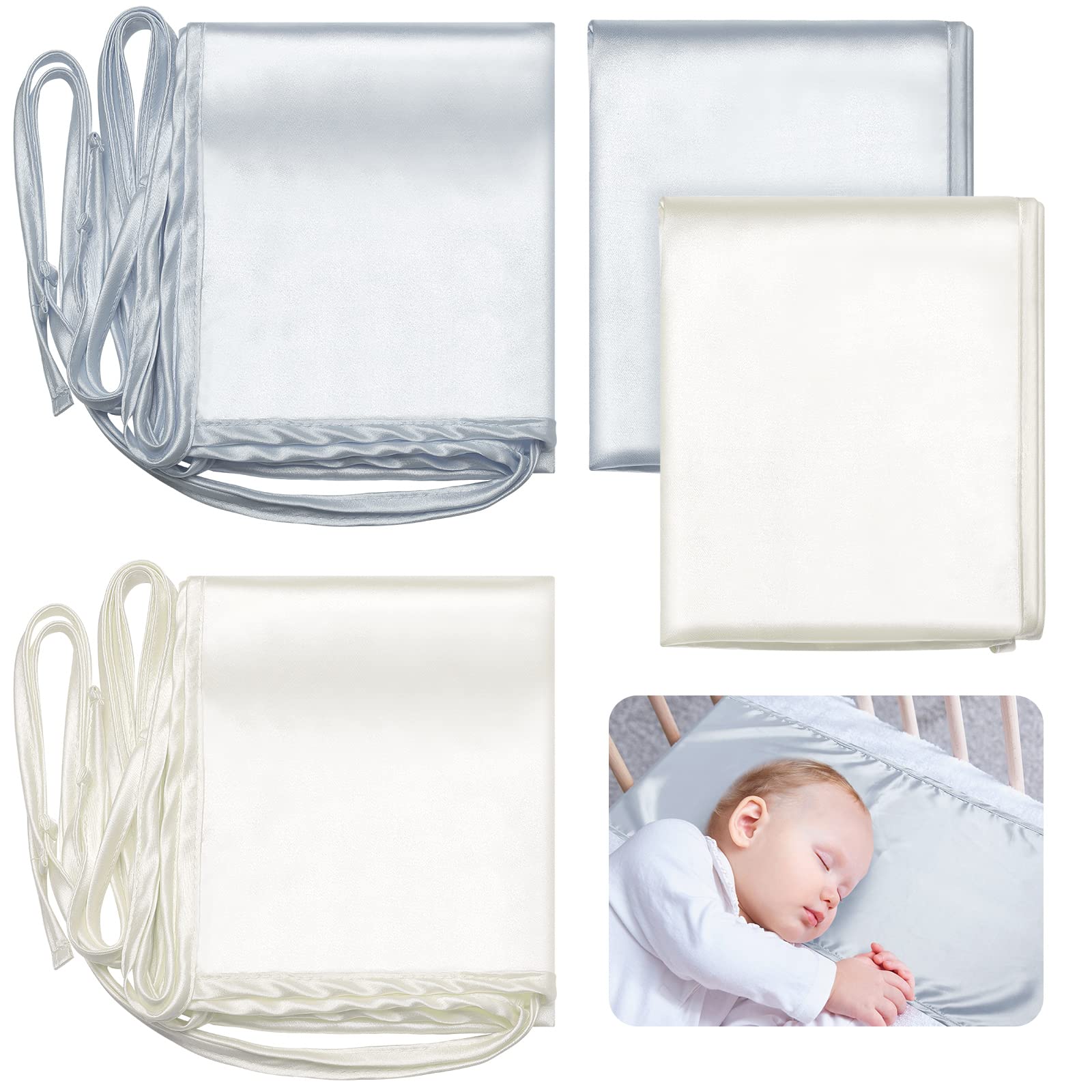 Hosuly two-piece satin bassinet sheets in gray and white for gentle newborn comfort