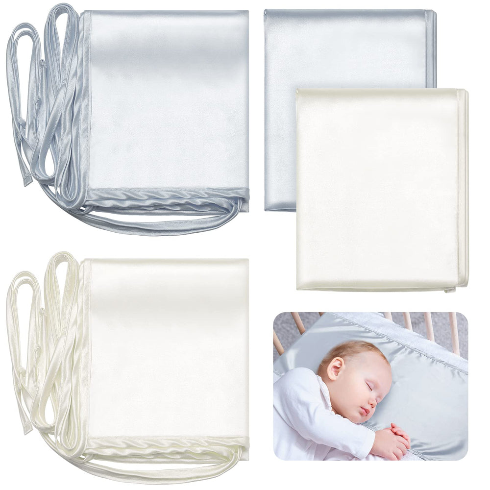 Hosuly two-piece satin bassinet sheets in gray and white for gentle newborn comfort