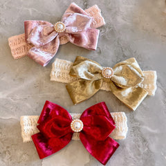 Hot&Sattion red velvet bows close-up, lightweight and soft for delicate styling