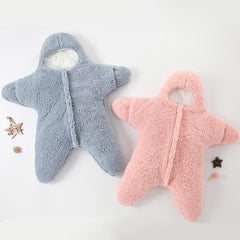 HotBlizi starfish hooded swaddle close-up showing soft plush texture.