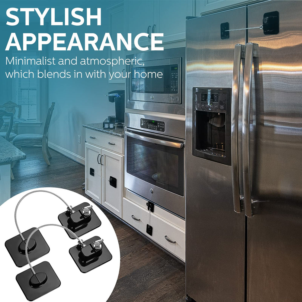 Hoteam black sleek fridge lock on cabinet blending with modern interior