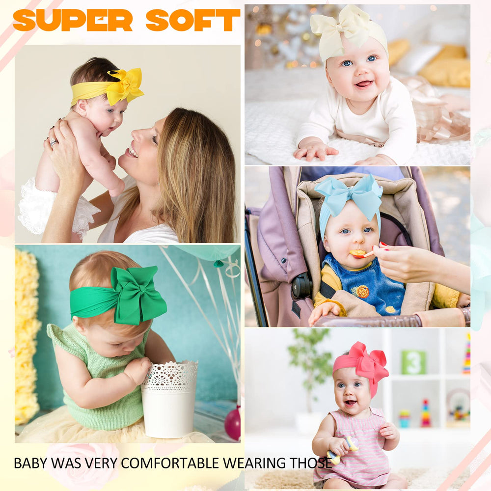 Hoteam handmade threaded ribbon bows add a delicate touch to baby looks.