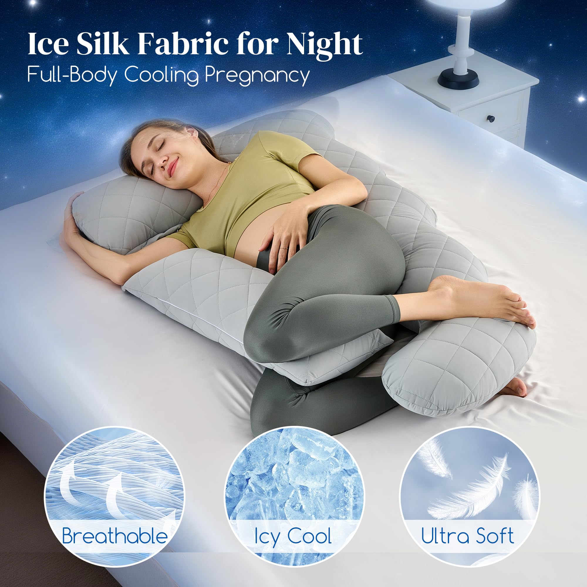 HOTHUGZ pregnancy pillow cooling quilted fabric for cooler nights.