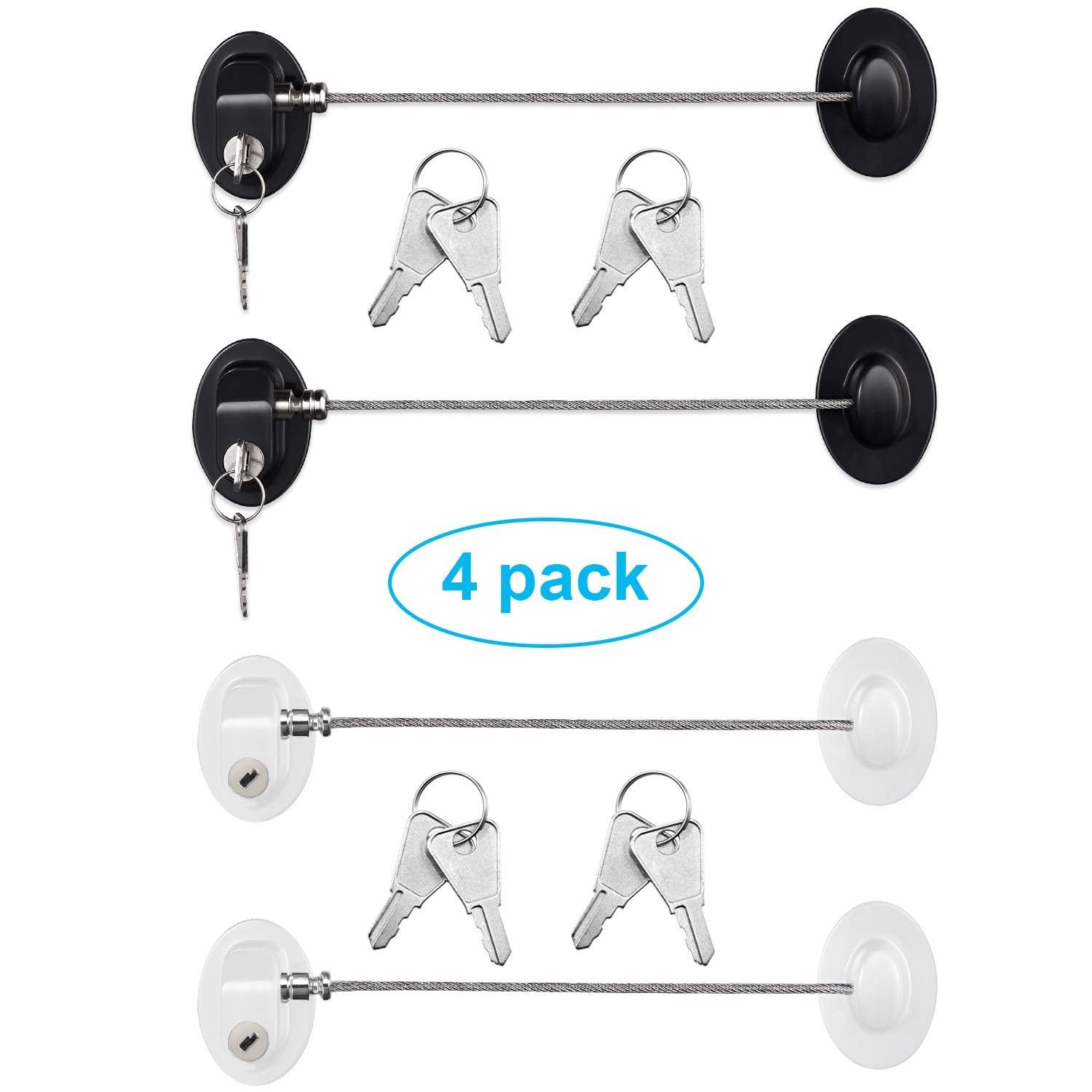Hotop 4-pack cabinet locks pack packaging with keys and components for safe storage.