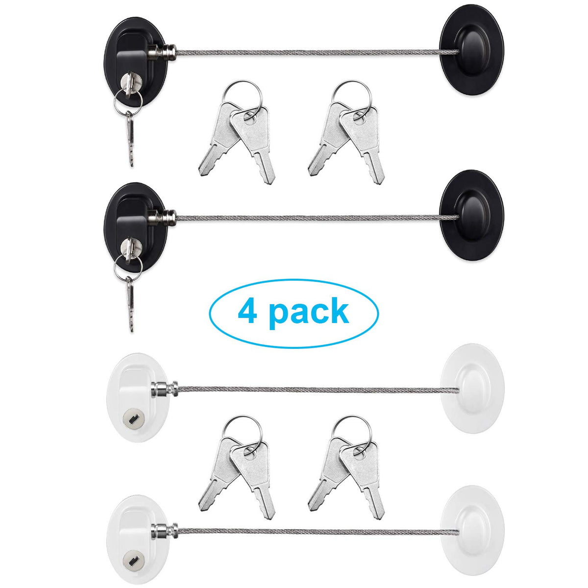 Hotop 4-pack cabinet locks pack packaging with keys and components for safe storage.