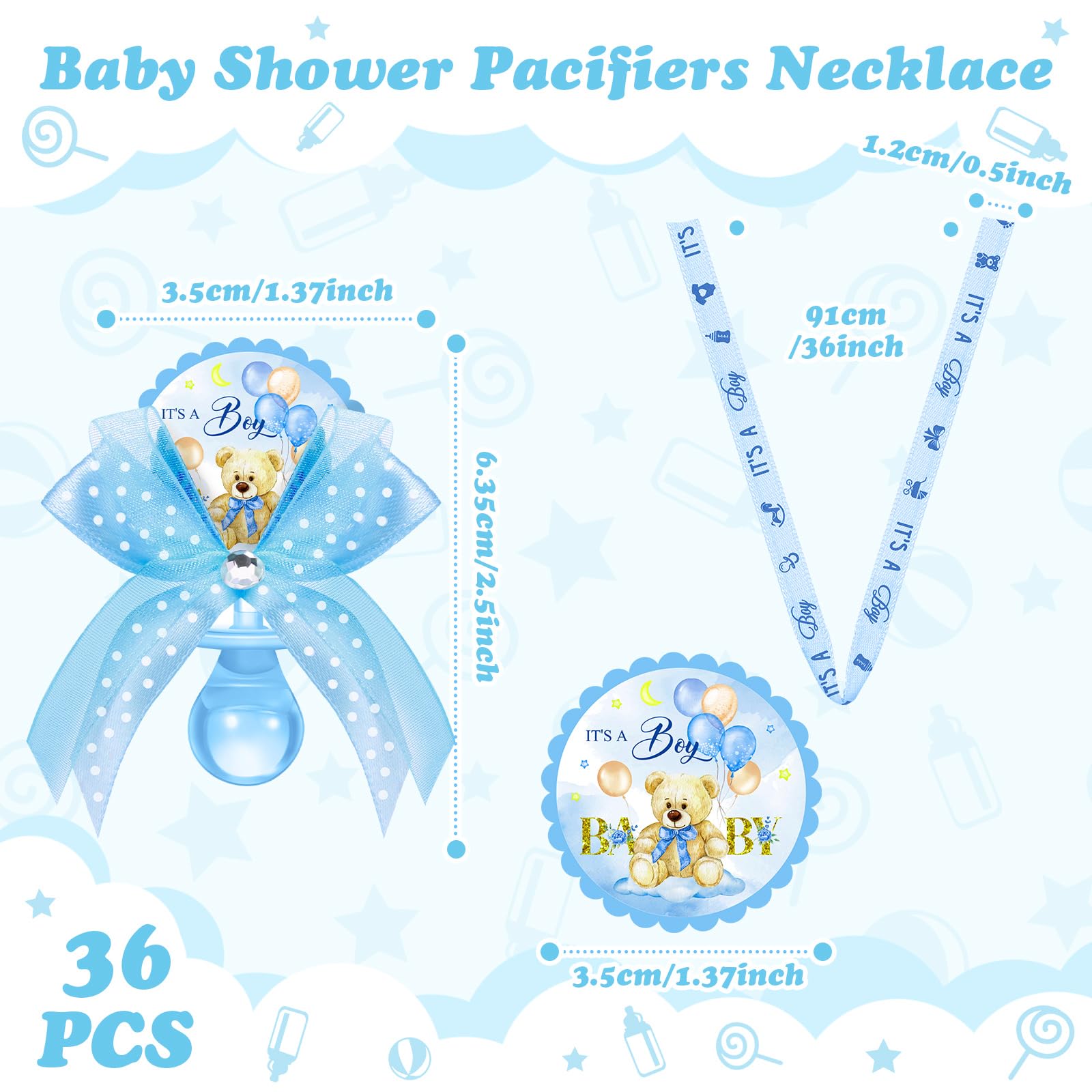 Hotop acrylic pacifier necklace blue, smooth and durable for long-lasting baby shower favors