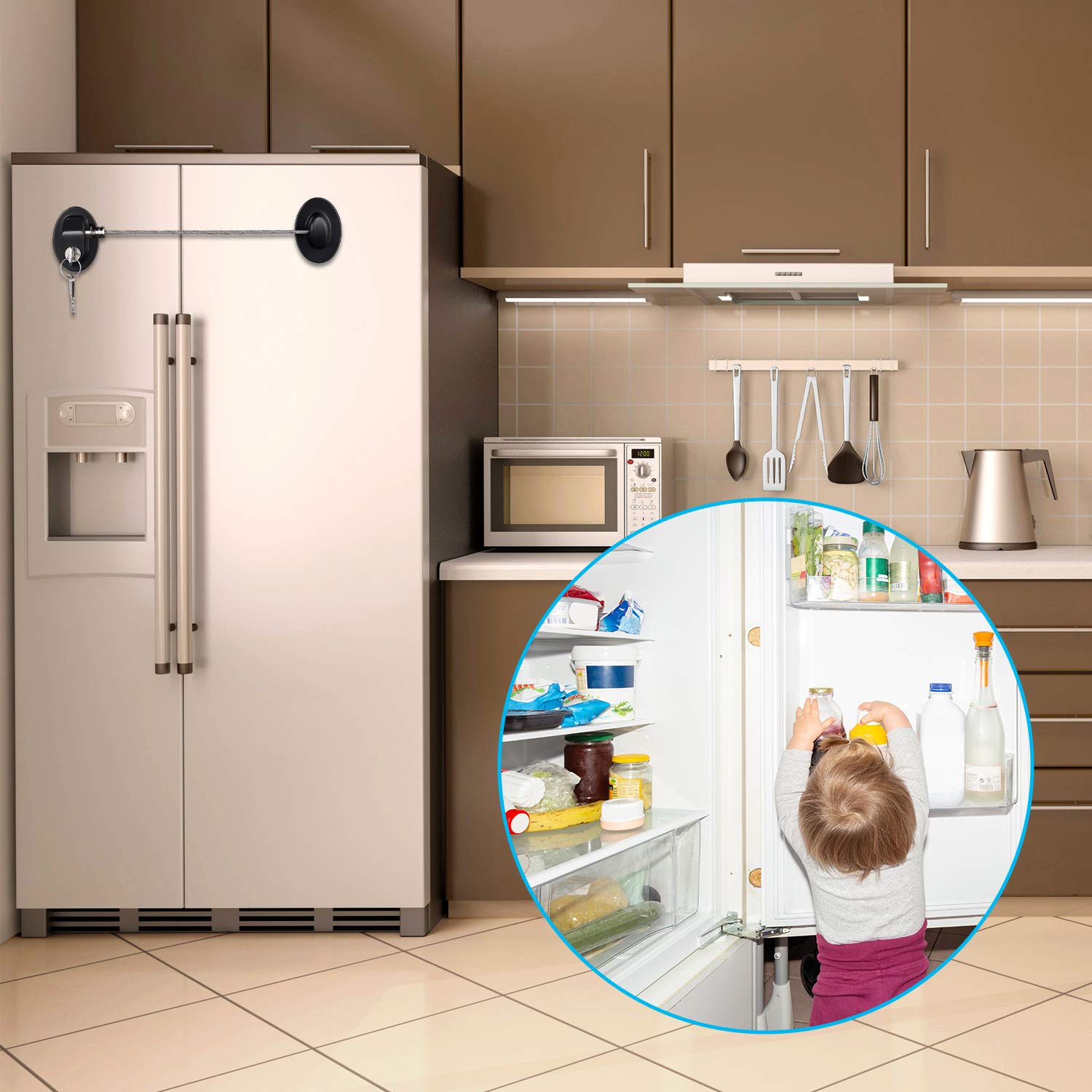 Hotop deep freezer door protection using cabinet locks for secure storage.