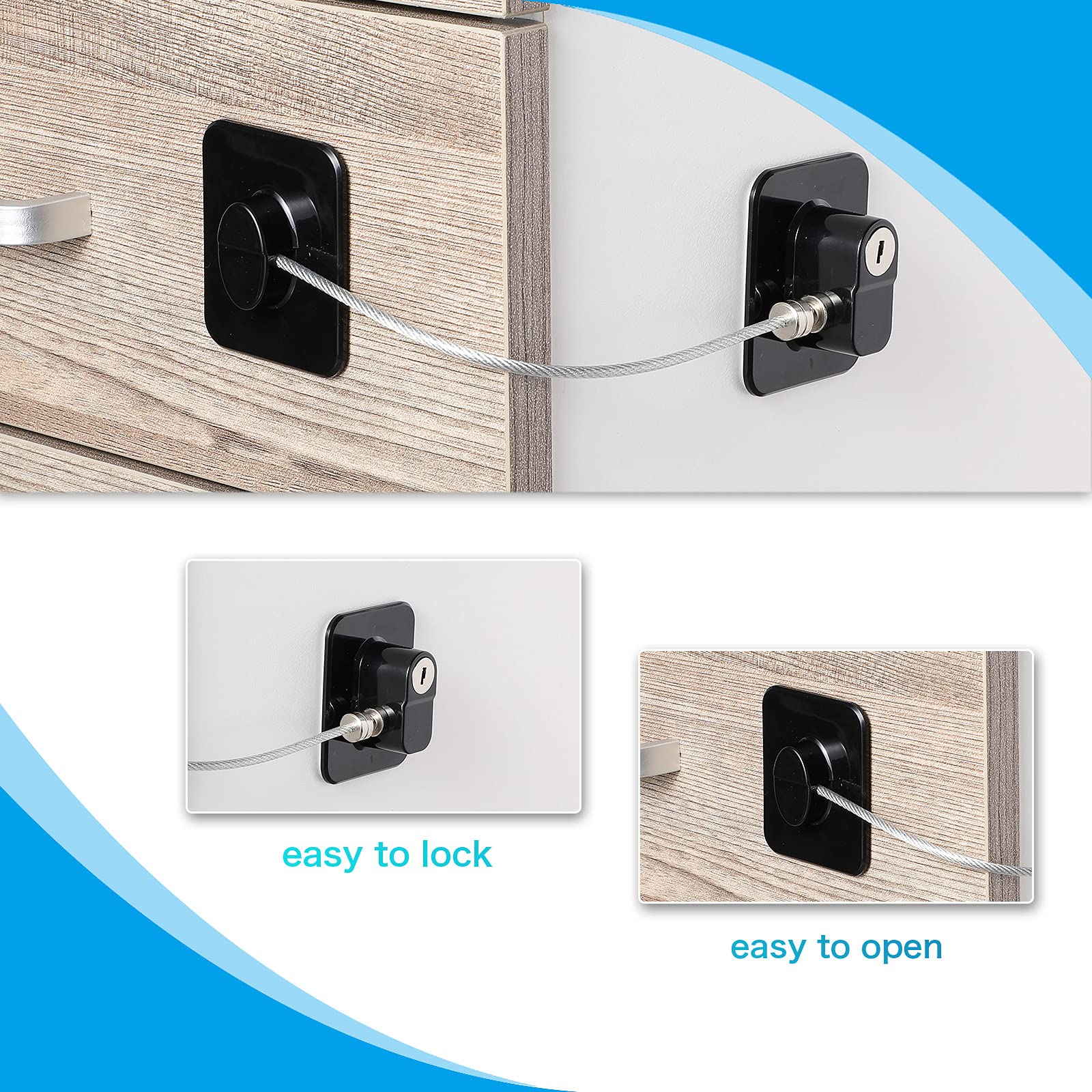 Hotop fridge lock adhesive installation shows quick, drill-free mounting.