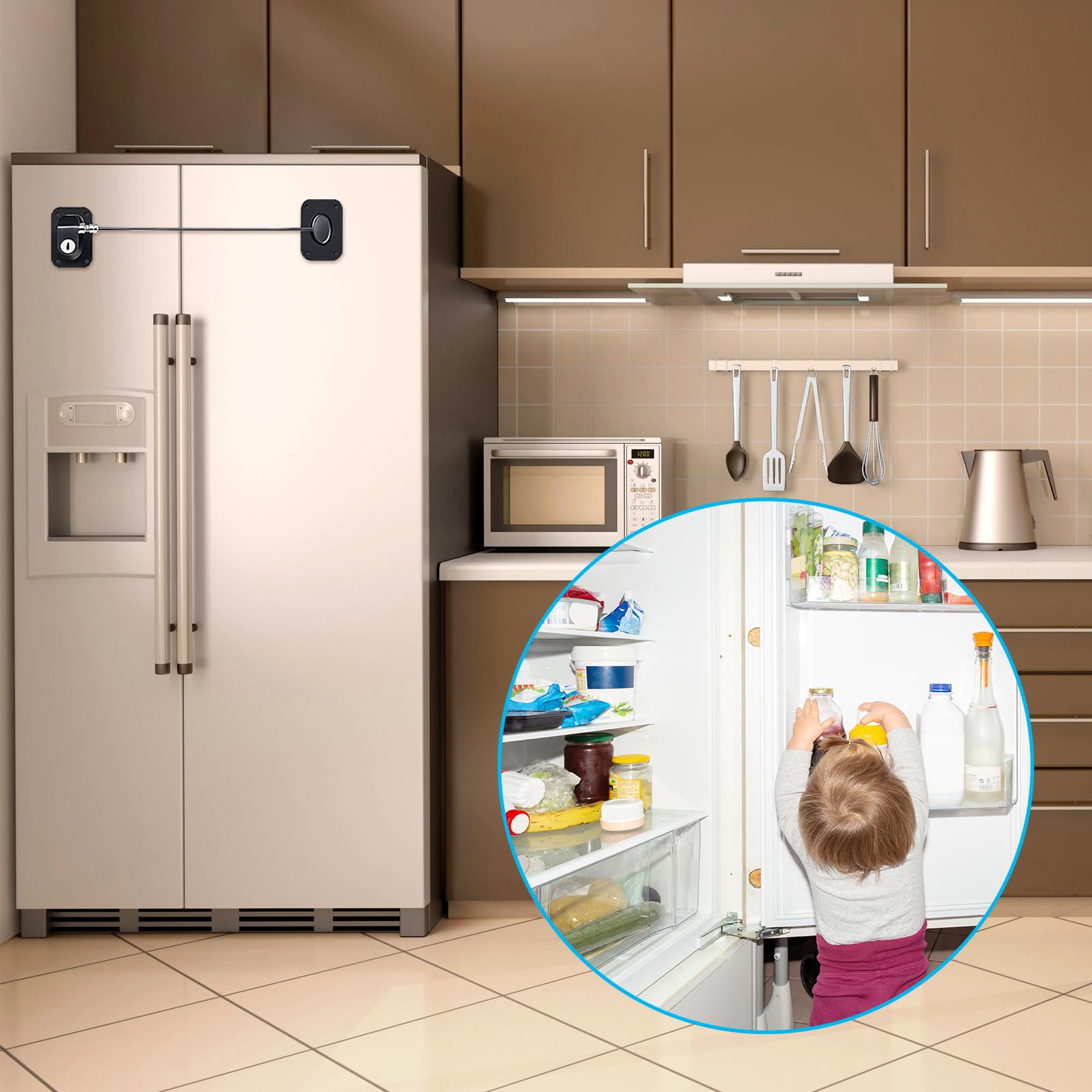 Hotop easy-install lock allows single-handed operation for busy families.