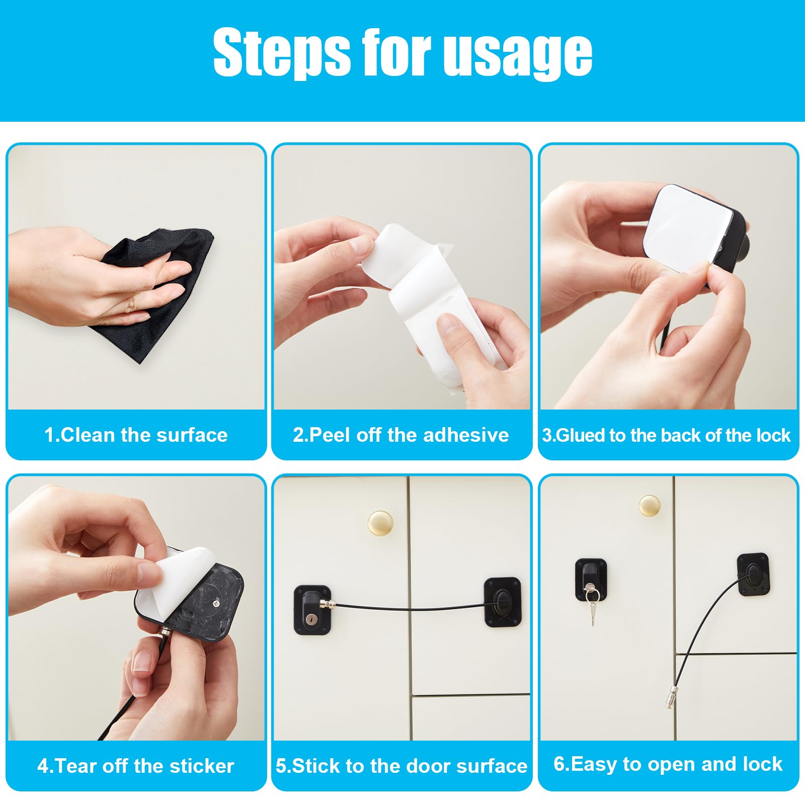 Hotop multiuse lock suitable for medicine cabinets and drawers.