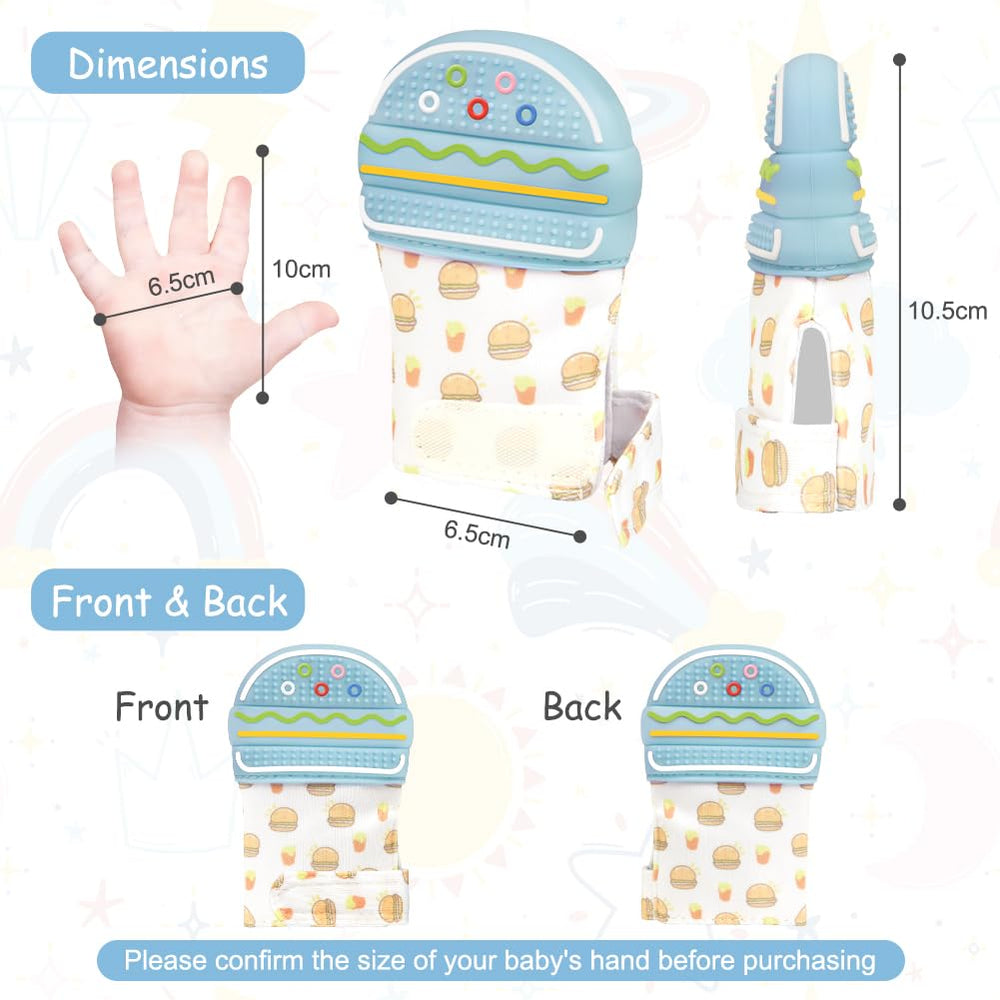 HOTUT cow teething mitten shows adjustable strap for secure fit
