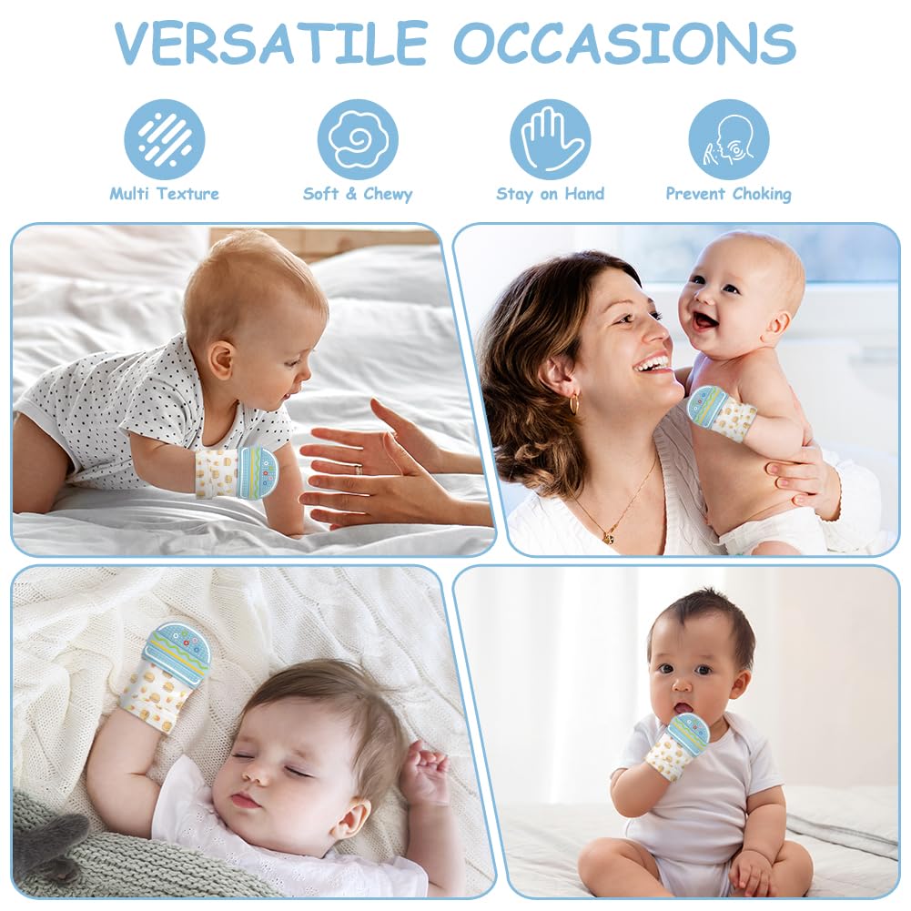 HOTUT teething mitten close-up emphasizes silicone texture for soothing gums