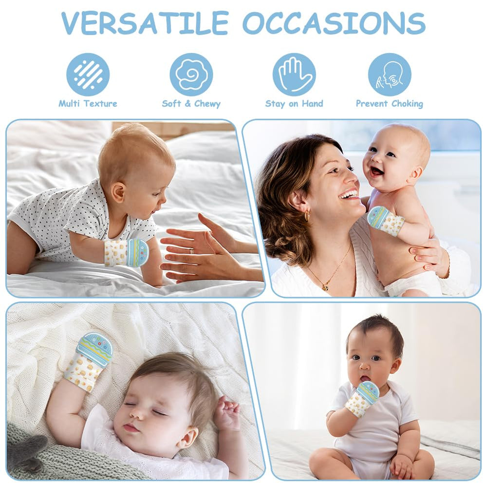 HOTUT teething mitten close-up emphasizes silicone texture for soothing gums