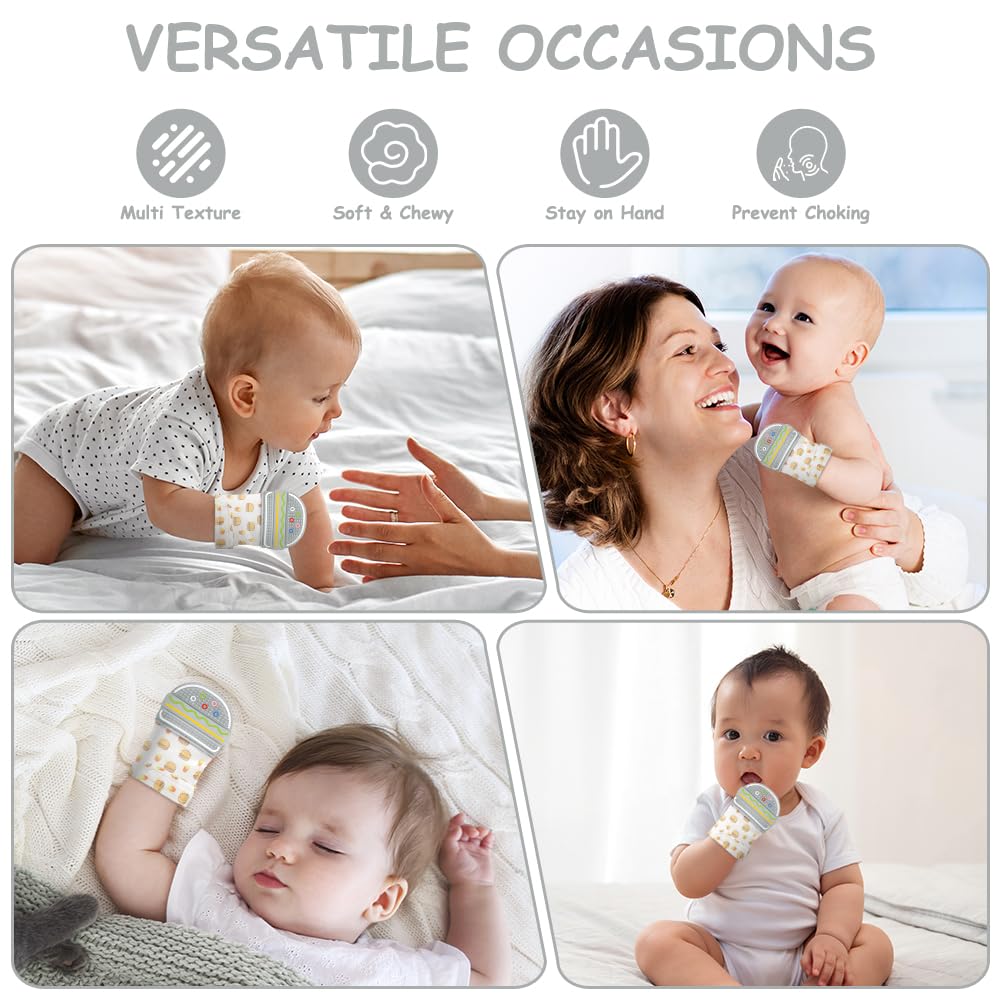 HOTUT teething mitten strap closeup showcases secure wear for active infants.