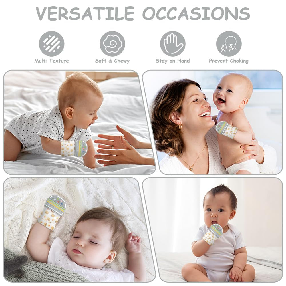 HOTUT teething mitten strap closeup showcases secure wear for active infants.