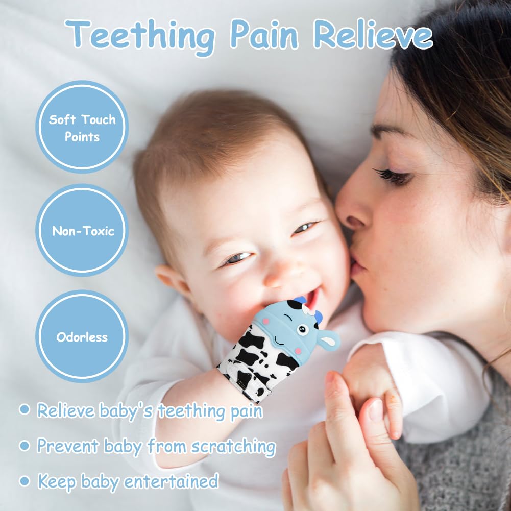 Hotut teething mittens adjustable-strap image demonstrates secure fit during teething play