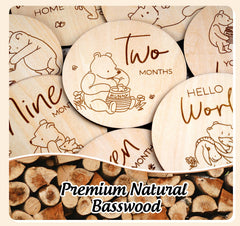 HOUISM Winnie milestone disc 1-month engraving highlights growth with rustic charm.