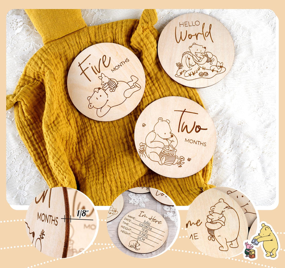 HOUISM Winnie milestone disc baby-arrival engraving suits newborn photo shoots.