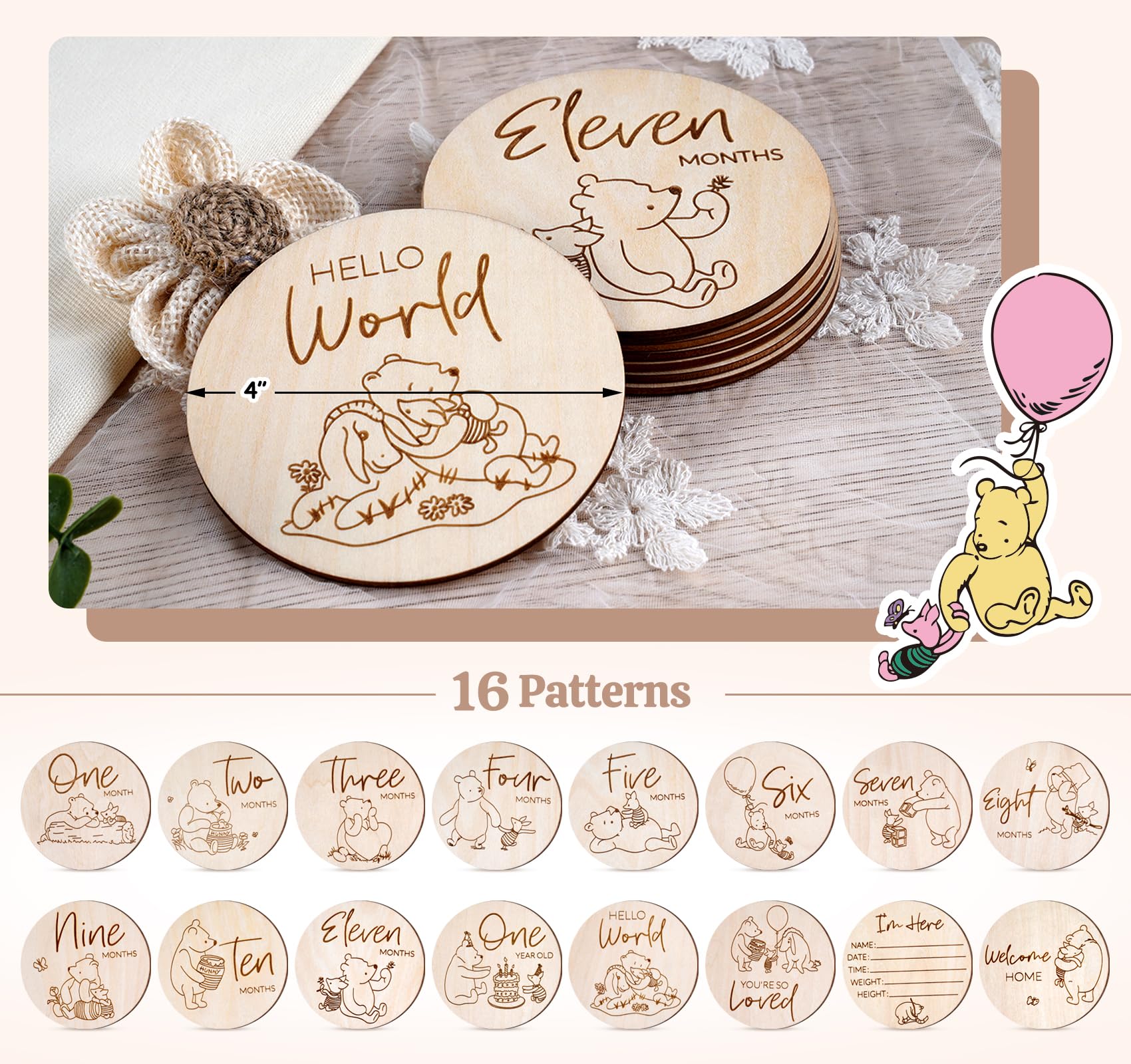 HOUISM Winnie milestone disc back showcases date details for memory tracking.