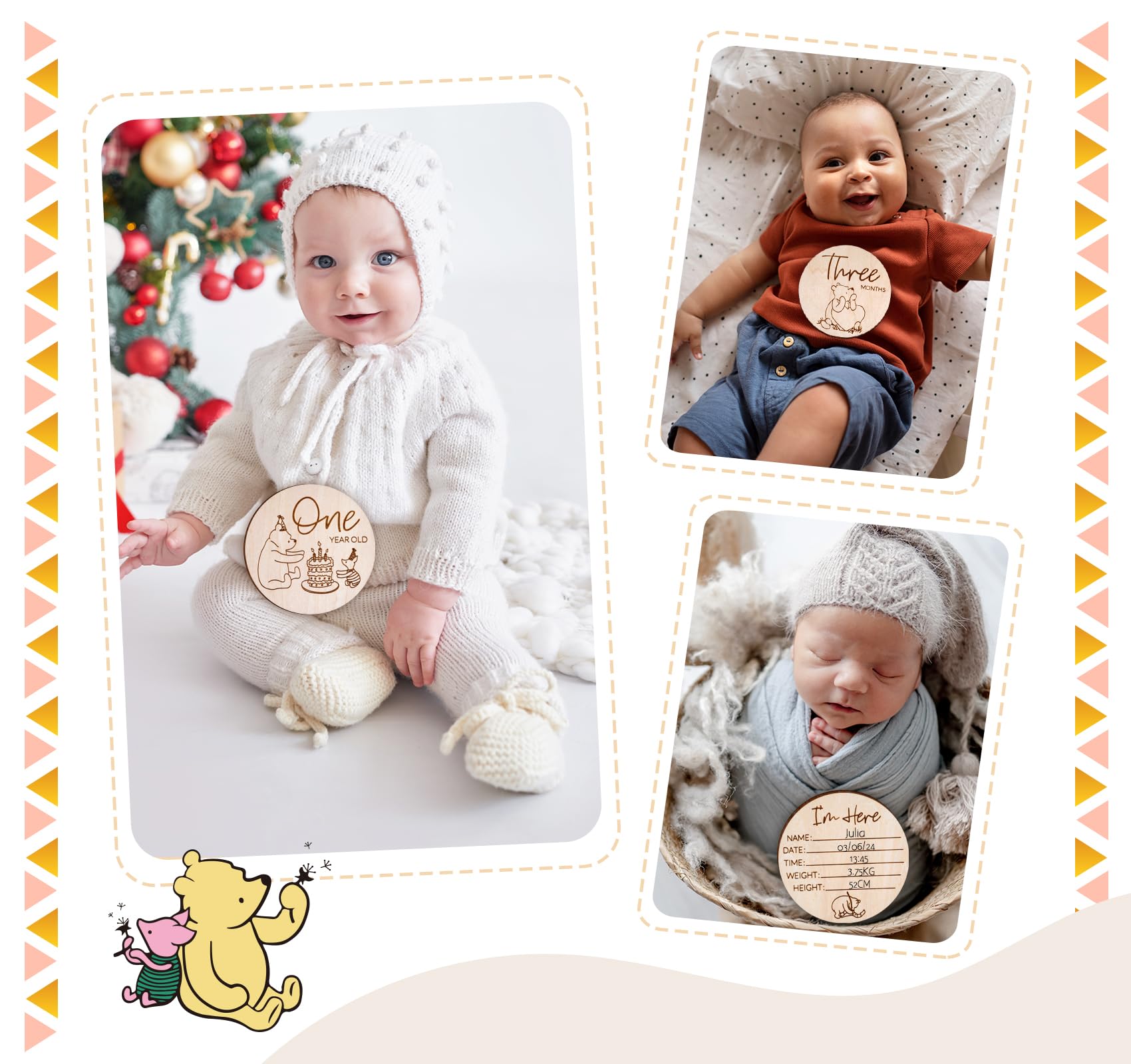 HOUISM Winnie milestone disc photo-prop setup complements nursery aesthetics.