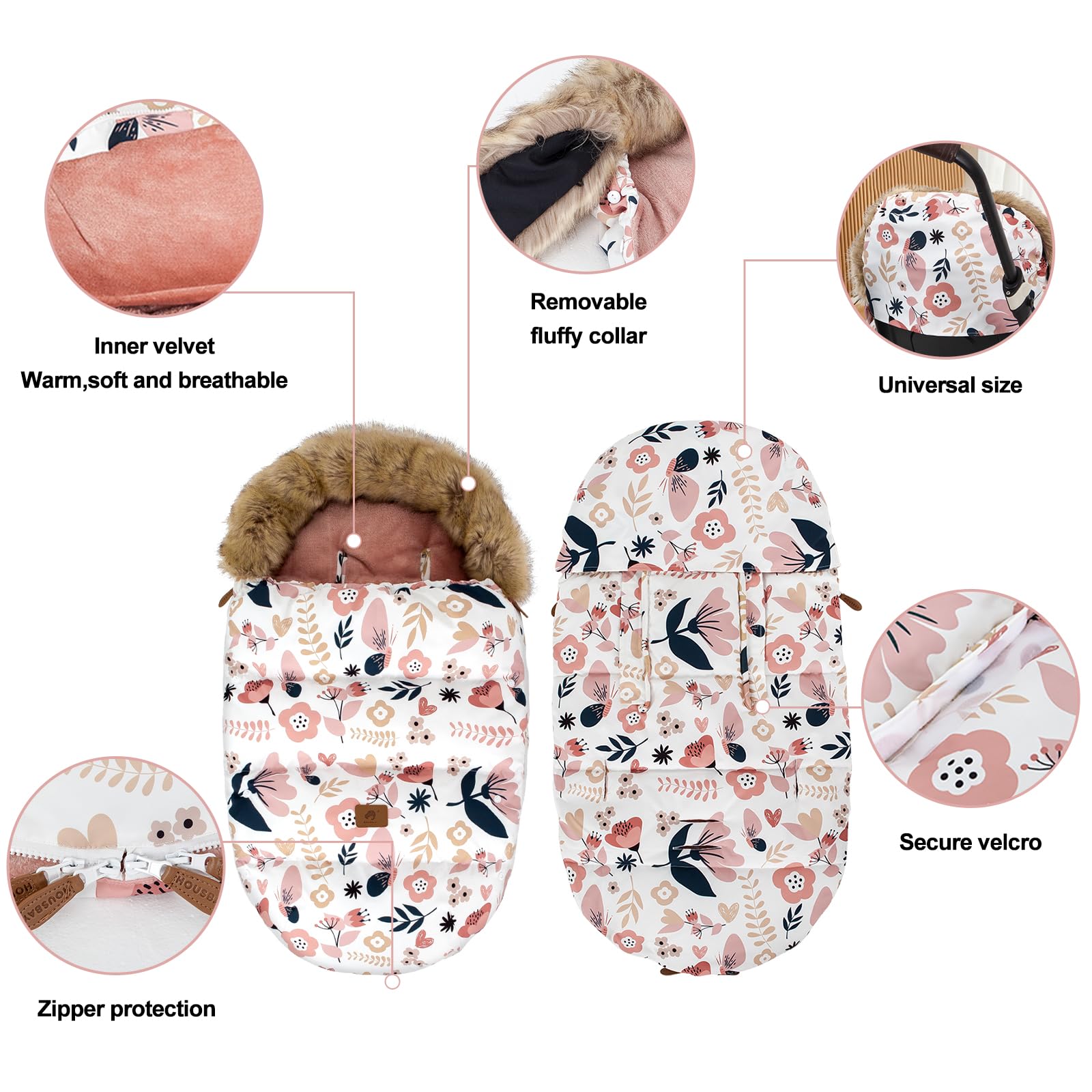 HOUSBAY footmuff universal fit with belt slots enhances stroller safety.