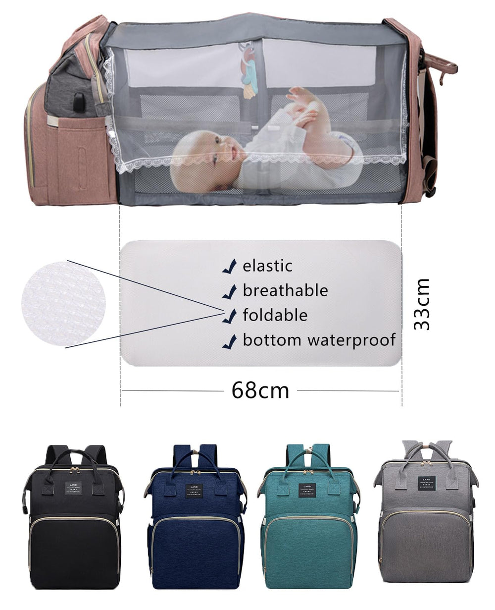 Houscly diaper bag backpack interior shows organized 25L capacity for bottles and essentials.