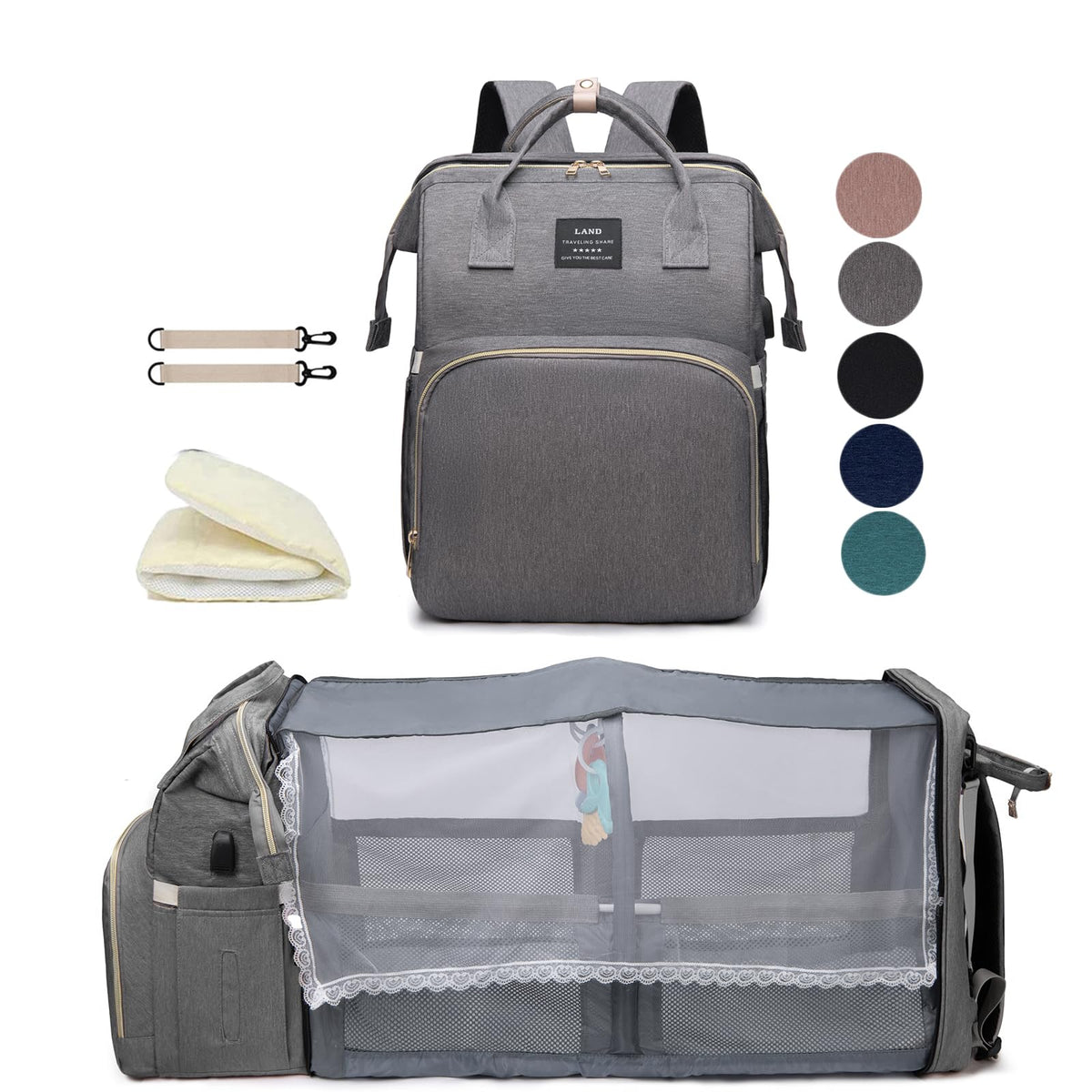 Houscly diaper bag grey full-backpack enables all-day baby gear storage.