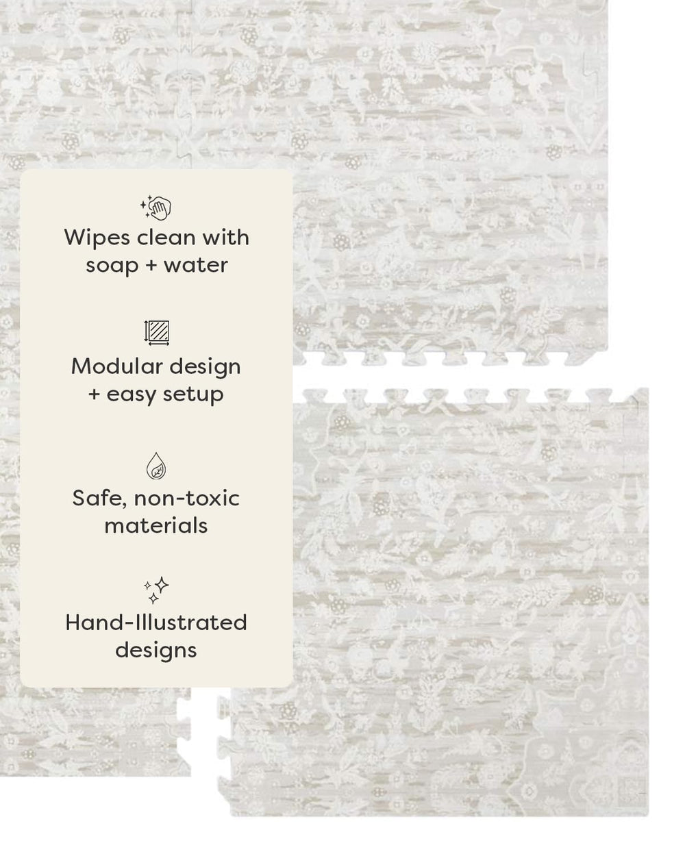 House of Noa baby play mat laid on wood floor with soft inviting color.