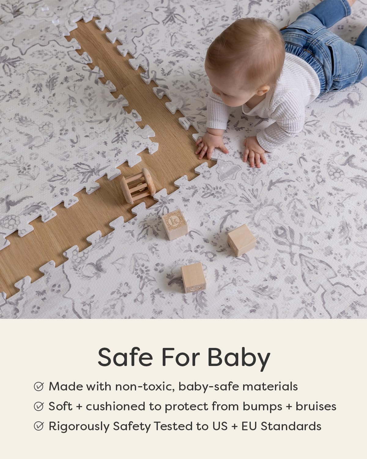 Close-up of interlocking tiles showing 0.47 inch thickness for cushioning.