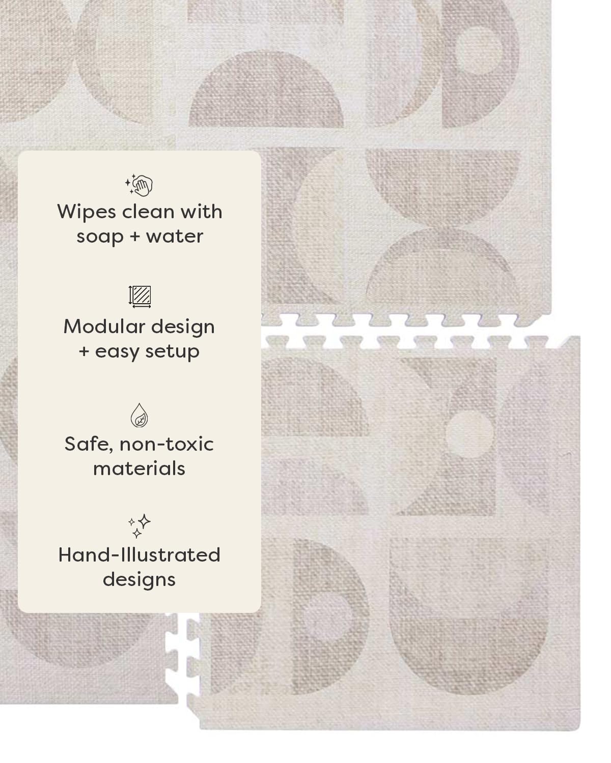 House of Noa play mat tile seamless rug finish in neutral color.