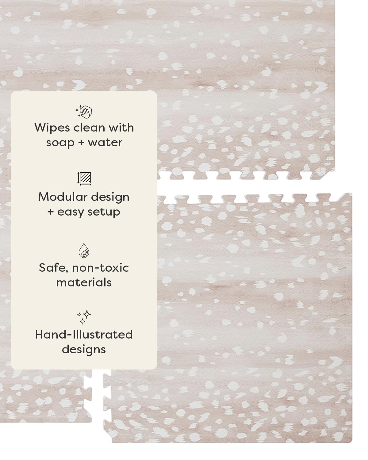 House of Noa mat with water-resistant surface cleans easily after spills
