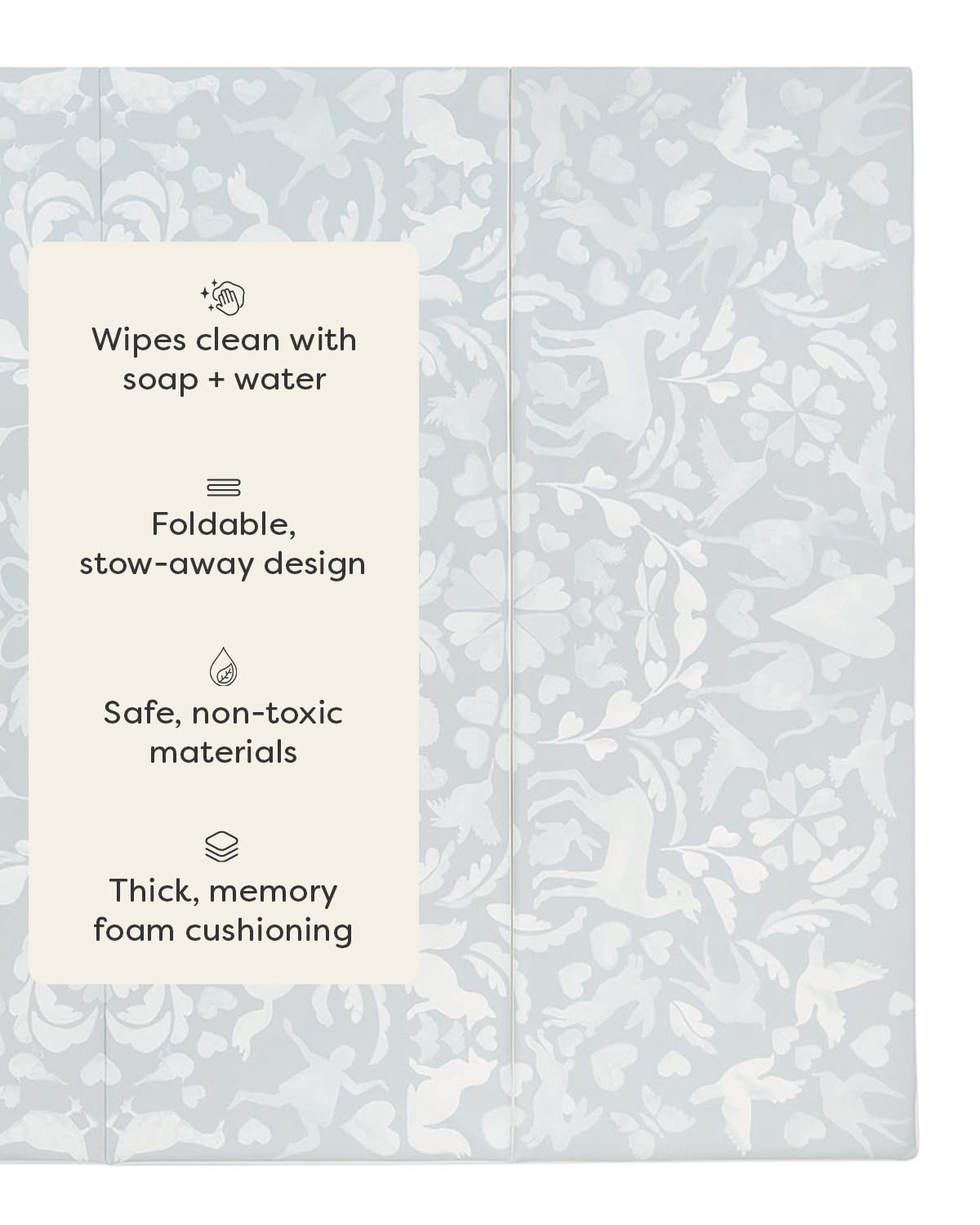 House of Noa foldable tumbling mat wipe-clean cover simplifies cleanup after messy play.